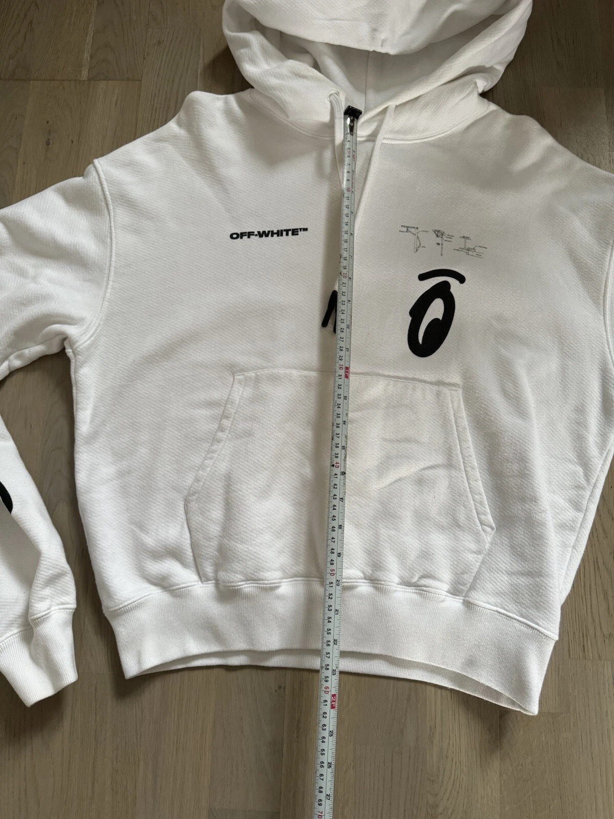 OFF WHITE Maglione con cappuccio da uomo bianco sporco taglia top in foto su nastro