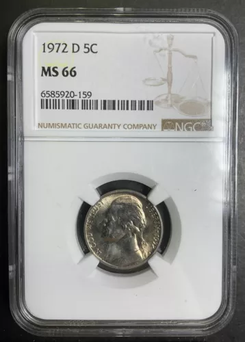 NGC MS66 1972-D Jefferson Nickel 5c GEM BU++ PQ Blast White Luster certified 8