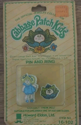 Vintage 1983 Cabbage Patch Kids Pin and Ring Jewelry Set 16-102
