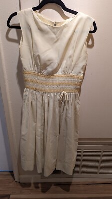 Gorgeous 1960's pale yellow fit and flair sundress with embroidered  waistband | eBay