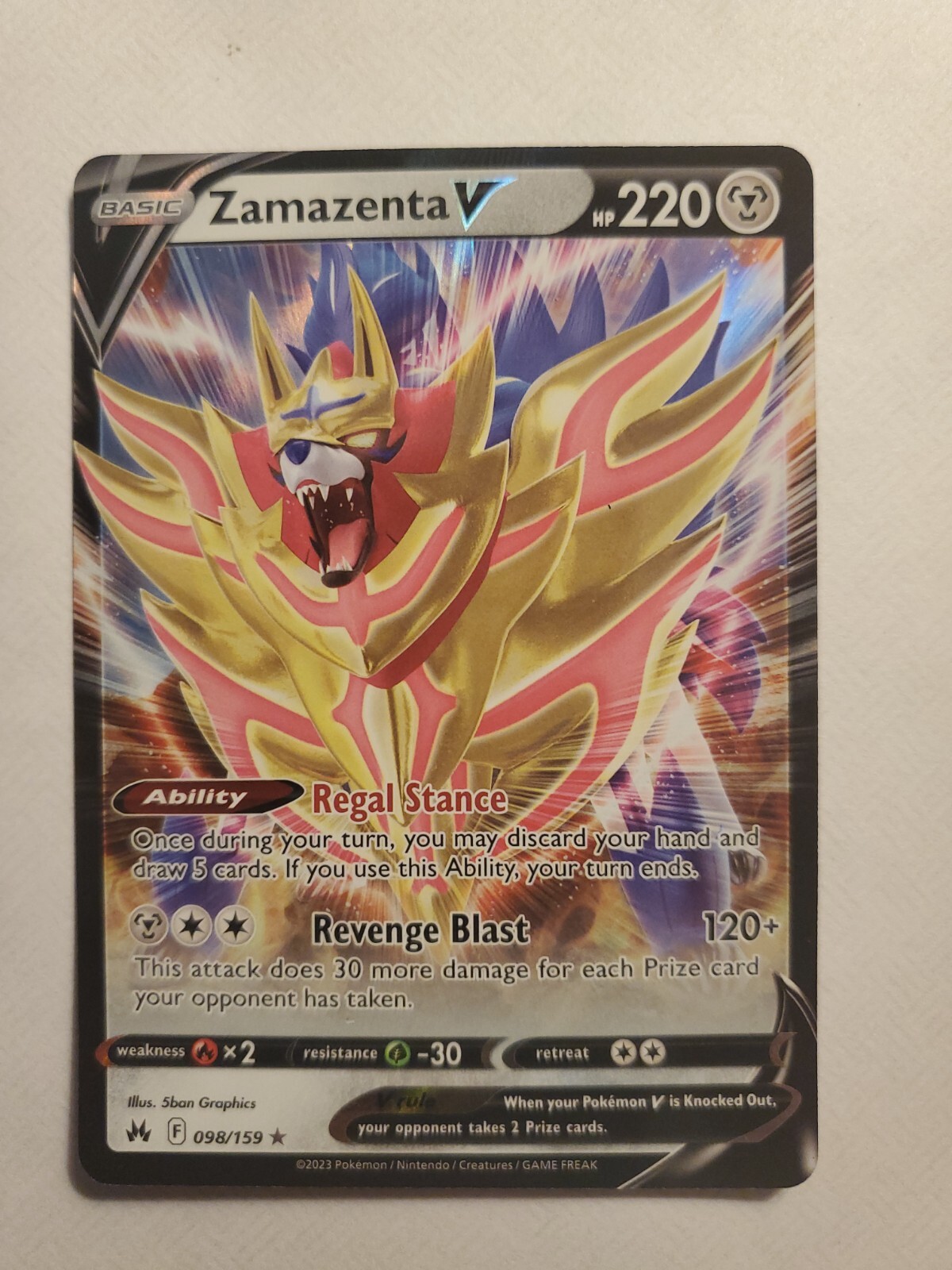 Zamazenta V - 098/159 - Rare Holo V - Crown Zenith - Pokemon - NM/M