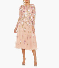 Mac Duggal Sequin Floral Long Sleeve Mesh Dress Size 14 #MD1048
