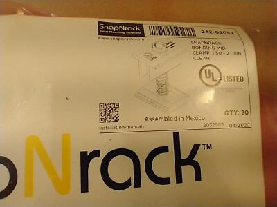 20, SnapNrack  242-02052 Bonding Mid Clamp 1.5-2'' Snap N Rack - Fast Ship