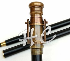 Vintage Antique Brass TELESCOPE Handle Spyglass Black Wooden Walking Stick Cane