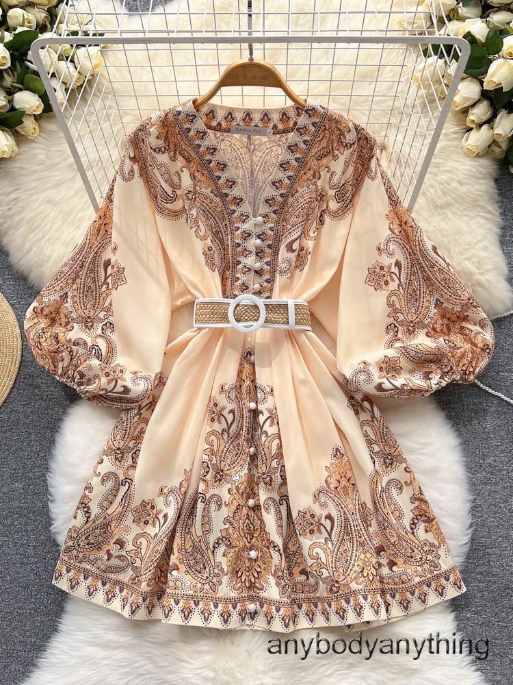 Women Dresses Spring Fashion Vintage Dress V Neck Long Sleeve Belted Mini  Dress | eBay