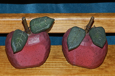NICE PAIR OF PRIMITIVE PAINTED CARVED WOOD APPLES! 