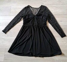 Coast Black Stretch Flared Dress Cobweb Mesh Draped Bodice & Sleeves Party UK16