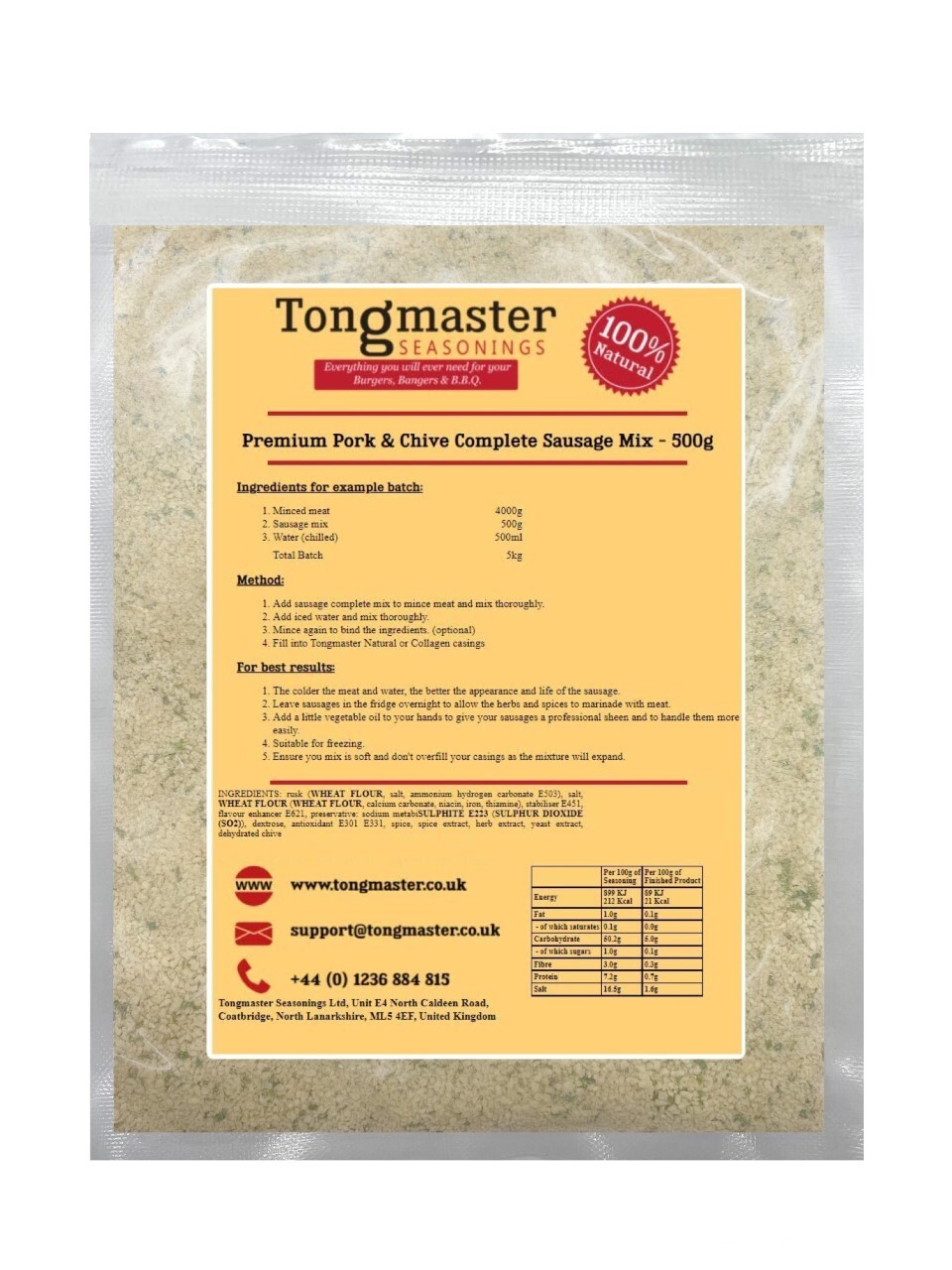 Premium Pork & Chive Sausage Complete Mix - 500g