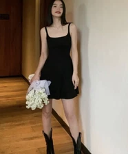 Black A Line Fit & Flare Corset Dress Tie Back