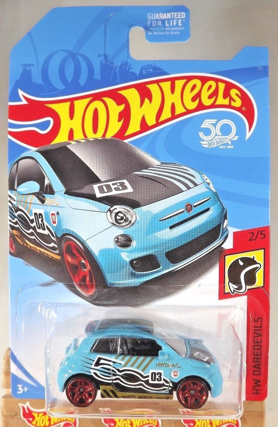 2018 Hot Wheels FRR84 HW Daredevils 2/5 FIAT 500 Teal w/Red Pr5 Sp 50th Anniv