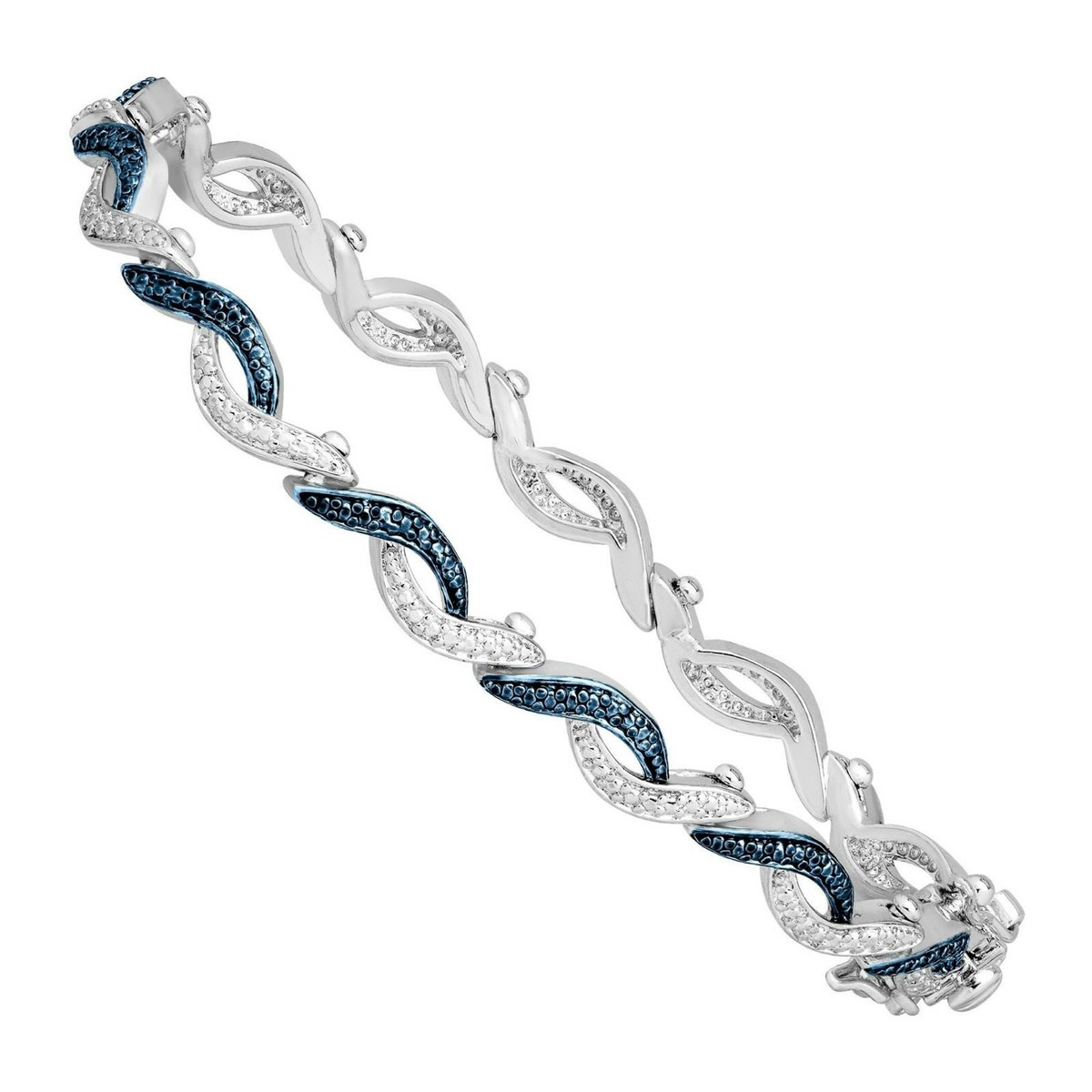 Wave Tennis Bracelet with Simulated Diamond in 14K White gold Over