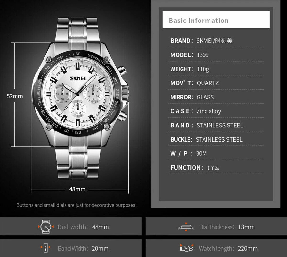SKMEI Stainless Steel Men Fashion Formal Quartz Analogue