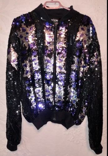 VTG 100% Silk Just-In Inc Sequin Full Zip Jacket Sz L *BUNDLE & SAVE* - 第 1/5 張圖片
