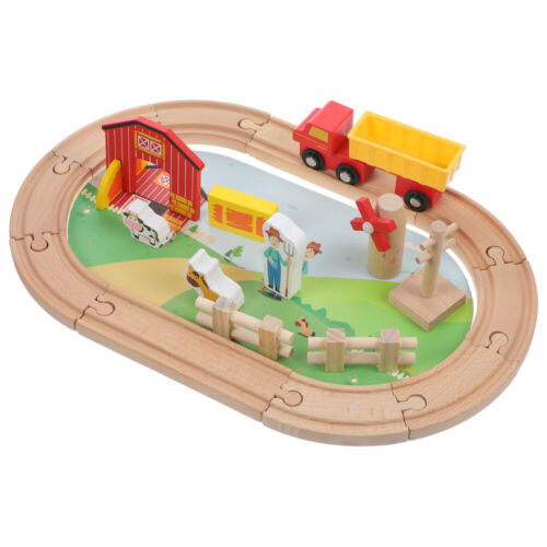 Wooden Train Set Kids Track Toys Railway Construction Kit Farm Tabletop Toy-IP - Afbeelding 1 van 12