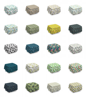Ambesonne Cactus Ottoman Cover 2 Piece Slipcover Set and Ruffle Skirt
