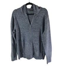 Banana Republic Mens Hooded Sweater Full Zip Pockets Cotton Blend Gray L