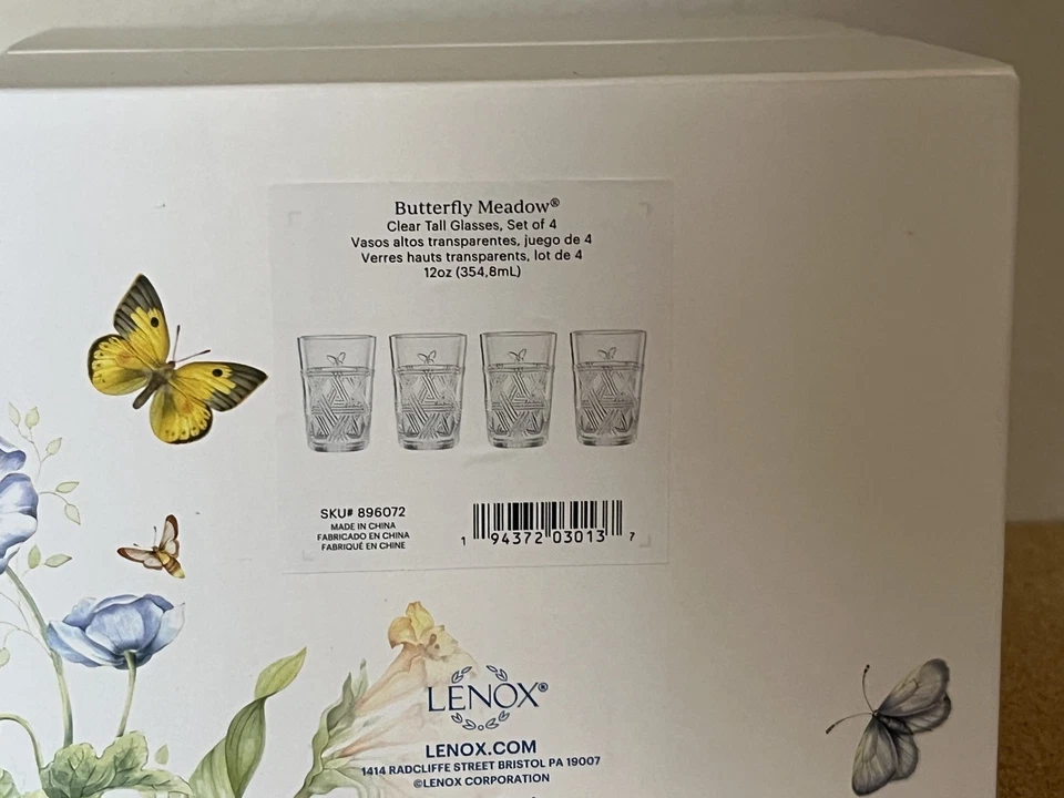 Lenox 896072 Butterfly Meadow Clear Tall Glasses, Set of 4 New in Box - Image 3 of 3