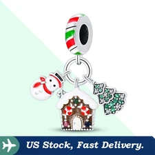 KUNSIR Sterling Silver Charm For Bracelet Festive Christmas Tree Pendant Charm