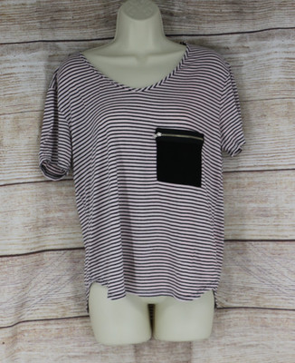 Pinkmelo Womens Size M/L Pullover Striped Short Sleeve Top Shirt Pink Black