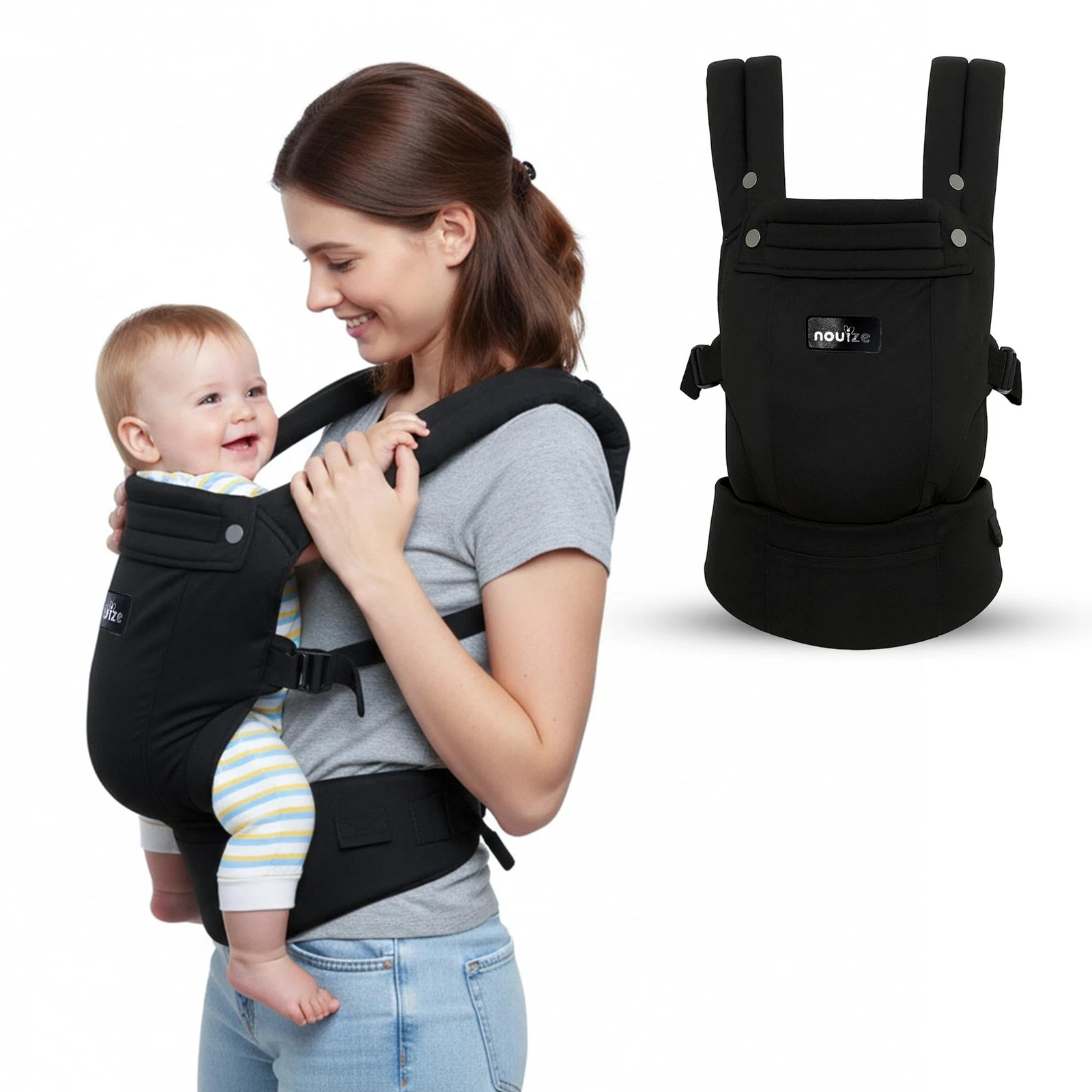 Ergonomic Baby Carrier for Newborn to Toddler - 100% Cotton, Breathable Black