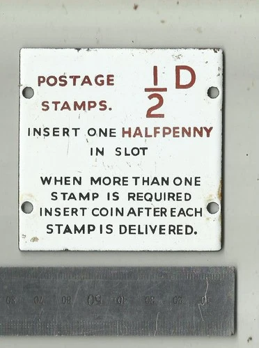 VINTAGE 1949 AUSTRALIAN  HALPENNY CHINA PORCELAIN SIGN FROM A VENDING MACHINE ..