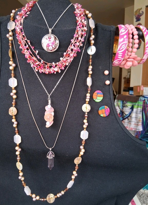 Lot Of 10 Pink Themed Mixed Jewelry 2 Cookie Lee Necklaces + Earrings Bracelets