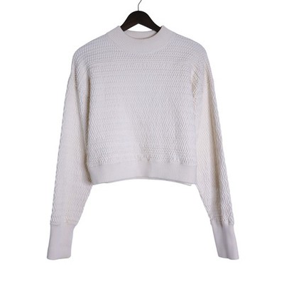 3.1 PHILLIP LIM Cropped Pullover Sweater Ivory Textured Long Sleeve Women's S