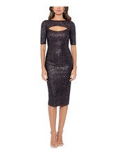 BETSY & ADAM Womens Black Back Lined Elbow Sleeve Below The Knee Sheath Dress 8