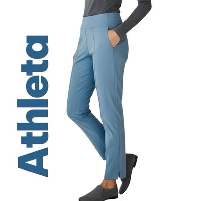 Athleta Eastbound Straight Pant Minimalistic Blue/Sage Pull On Zip/Pockets 6