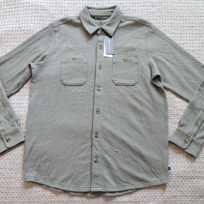 Travis Mathew Shirt Mens Medium Green Solid Cloud Knit Button Up Long Sleeve