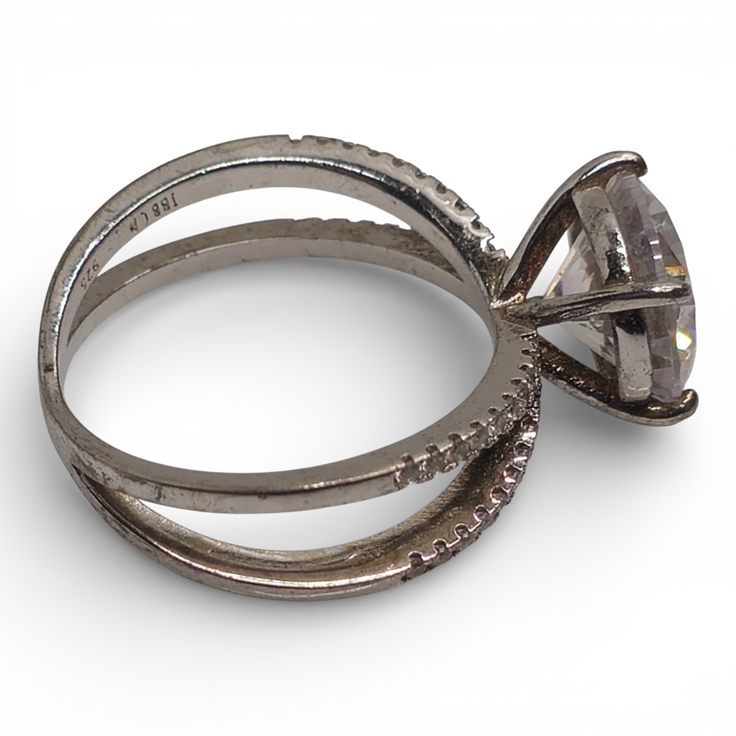 Sterling Silver 925 Large Clear Gem Split Shank R… - image 6