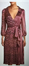 Alice + Olivia Silk Blend Wrap Dress Striped Animal Print Size 12
