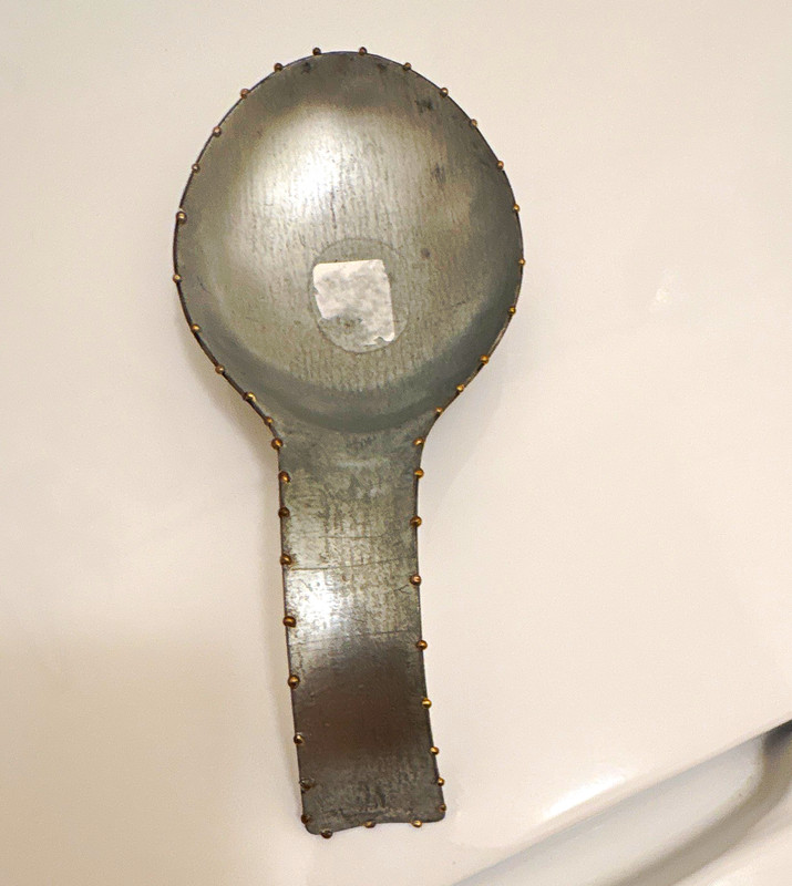 Silver Metal Spoon Rest / Utensil Rest with Riveted Edge, 1-Piece Set