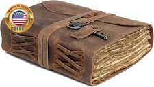 Vintage Leather Journal - Handmade Refillable Leather Bound Notebook with Deckle
