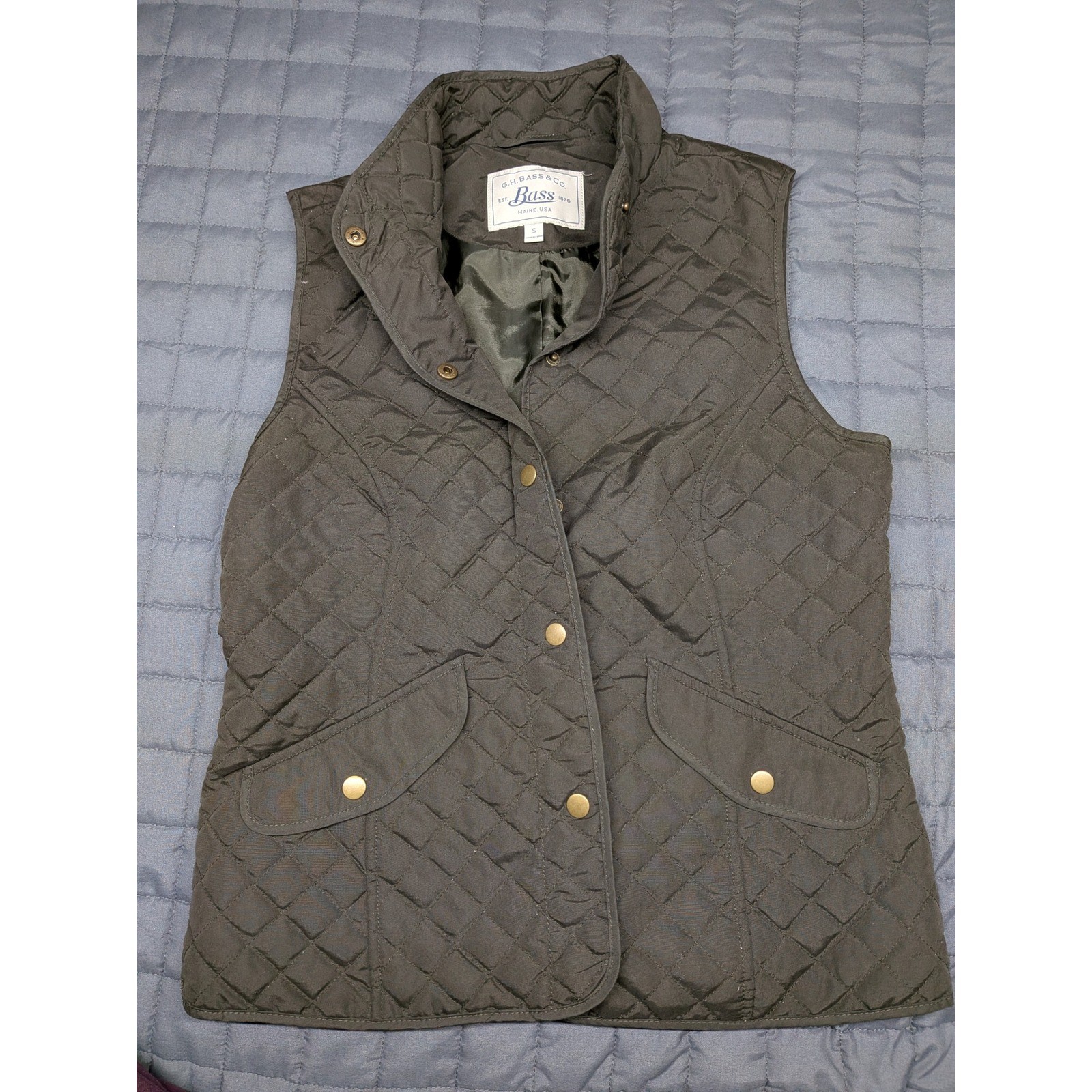 GH Bass & Co Womens Quilted Vest Snap Front Pockets Green Size S