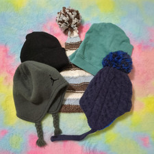 Mixed Beanie Hats Winter 6M-9M Boys Blue Gray Green Black Lot Of 5