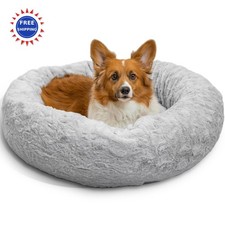 Calming Donut Dog Bed Medium 45 lbs Plush Faux Fur Gray Best Friends Sheri chews