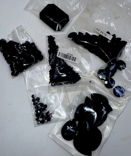 300+ Jet Black Glass Beads for Jewelry Making Includes a Large Faceted Cabochon