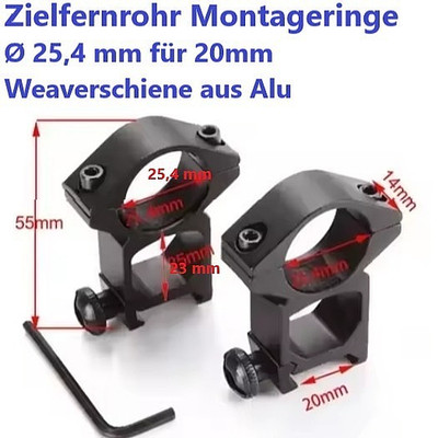 Zielfernrohr Höhe Montageringe Ø 25,4 mm für 20mm Weaverschiene aus Alu 17930-1