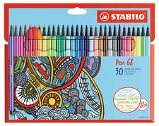 Premium Fibre-Tip Pen - STABILO Pen 68 - Pack of 30 - Assorted Colours
