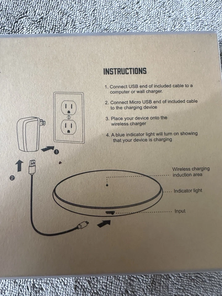 Wireless Charging Pad USB Cable 3.75" Round Wood-grain Open box Upcycle - Image 3 of 4