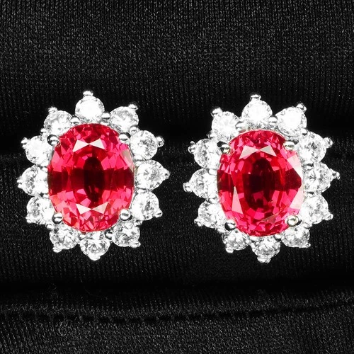 Pink Padparadscha Sapphire Oval 9.20Ct 925 Sterling Silver White Gold Earrings