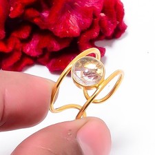 Golden Rutilated Quartz - Brazil Gold Plated 925 Sterling Silver Ring s.8.5 Sk31