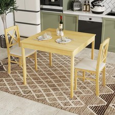 Wooden Square Kitchen Table with 2 Upholstered Chairs for 2 People