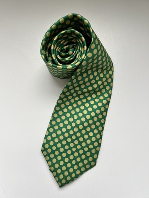 Turnbull & Asser Tie Mens Silk Green Yellow Polka Dots Made in England 3.75 x 57