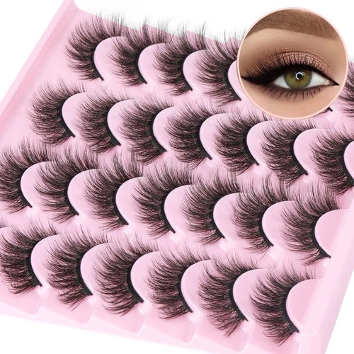 TNFVLONEINS 14 Pairs False Eyelashes Natural Mink Lashes Wispy Cat Eye 14mm 3D - product listing photo