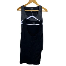 ZENANA Women L/XL Black+Charcoal Gray Tank Tops Set Seamless Stretch Scoop Neck