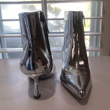 SIMKHAI Shadow Metallic Bootie Silver Leather Ankle Boot Zip Pointed Toe EU40