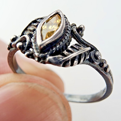 Bali Citrine Marquise Ring Size 5 3/4 Sterling Silver 925 Vintage