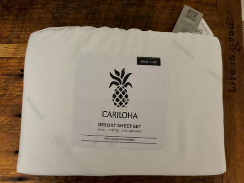 New~CARILOHA~RESORT~SATEEN~BAMBOO~White~SPLIT KING~5 piece Sheet Set~NEW~So SOFT